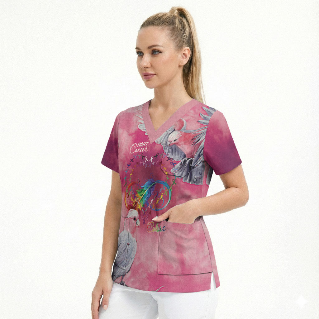 Australia Fight Cancer In All Colors Scrub Top Galah Pink Tie Dye