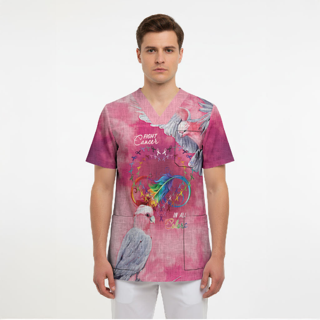 Australia Fight Cancer In All Colors Scrub Top Galah Pink Tie Dye