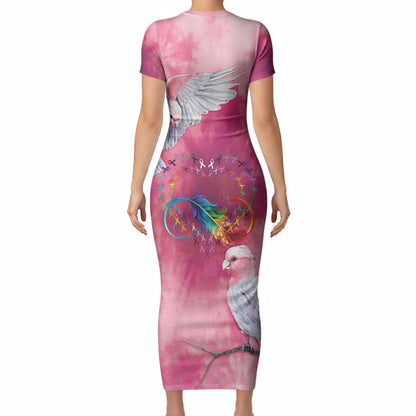 Australia Fight Cancer In All Colors Short Sleeve Bodycon Dress Galah Pink Tie Dye