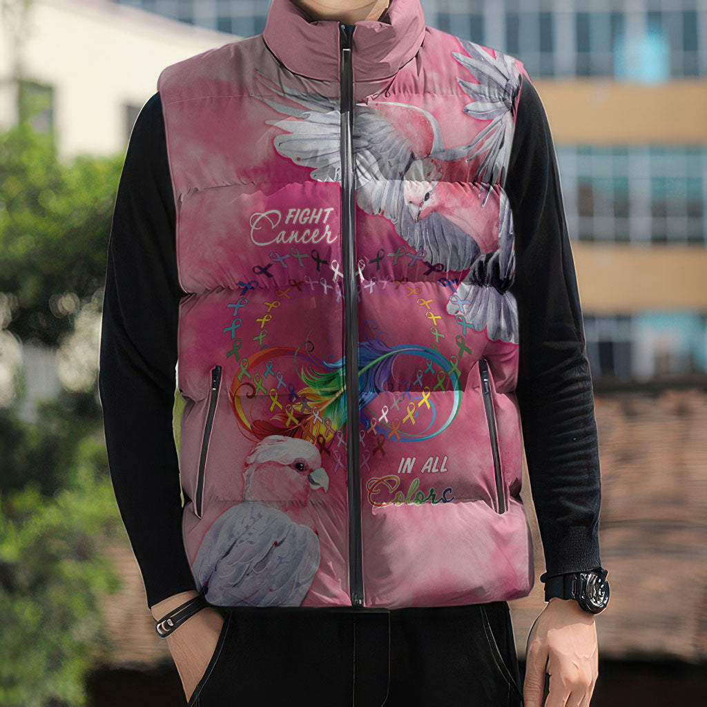 Australia Fight Cancer In All Colors Sleeveless Puffer Jacket Galah Pink Tie Dye