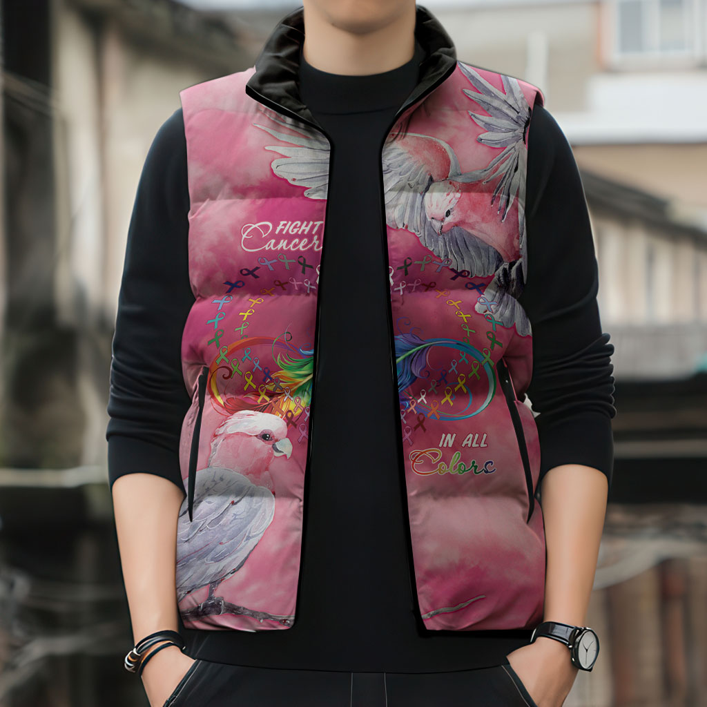Australia Fight Cancer In All Colors Sleeveless Puffer Jacket Galah Pink Tie Dye