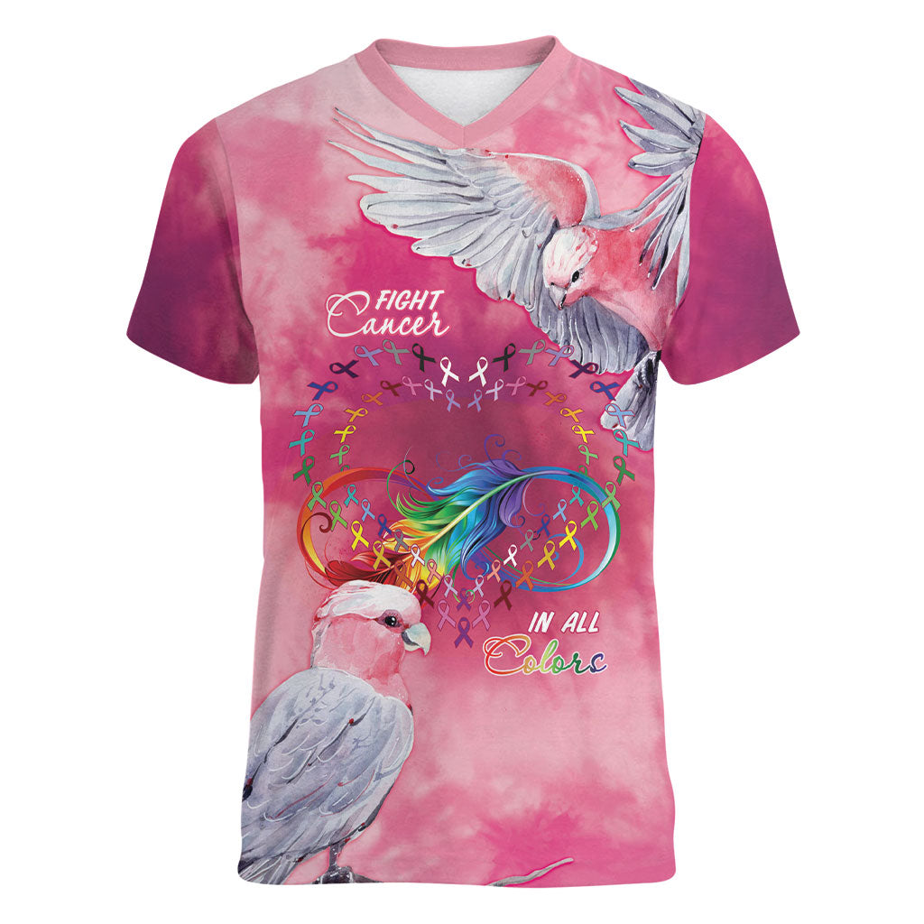 Australia Fight Cancer In All Colors Women V-Neck T-Shirt Galah Pink Tie Dye
