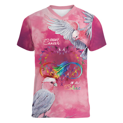 Australia Fight Cancer In All Colors Women V-Neck T-Shirt Galah Pink Tie Dye