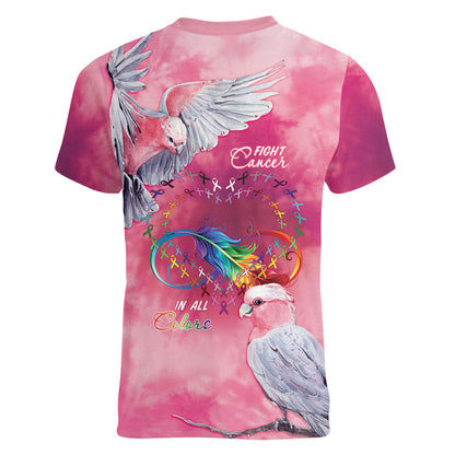 Australia Fight Cancer In All Colors Women V-Neck T-Shirt Galah Pink Tie Dye