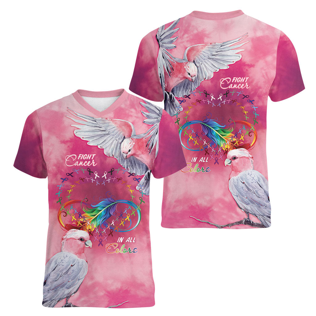 Australia Fight Cancer In All Colors Women V-Neck T-Shirt Galah Pink Tie Dye