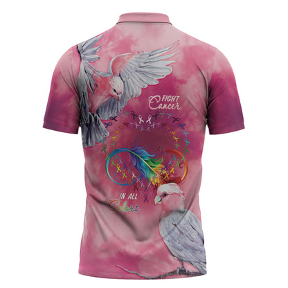 Australia Fight Cancer In All Colors Zipper Polo Shirt Galah Pink Tie Dye