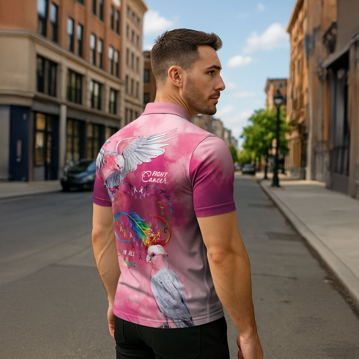 Australia Fight Cancer In All Colors Zipper Polo Shirt Galah Pink Tie Dye