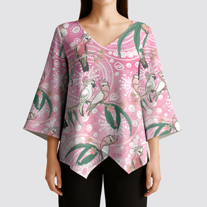 Australia Galah Aboriginal Kimono Sleeve Blouse Breast Cancer Month