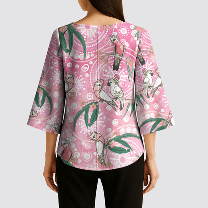 Australia Galah Aboriginal Kimono Sleeve Blouse Breast Cancer Month