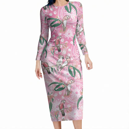 Australia Galah Aboriginal Long Sleeve Bodycon Dress Breast Cancer Month