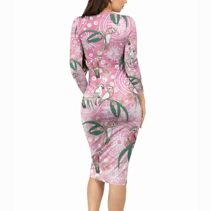 Australia Galah Aboriginal Long Sleeve Bodycon Dress Breast Cancer Month