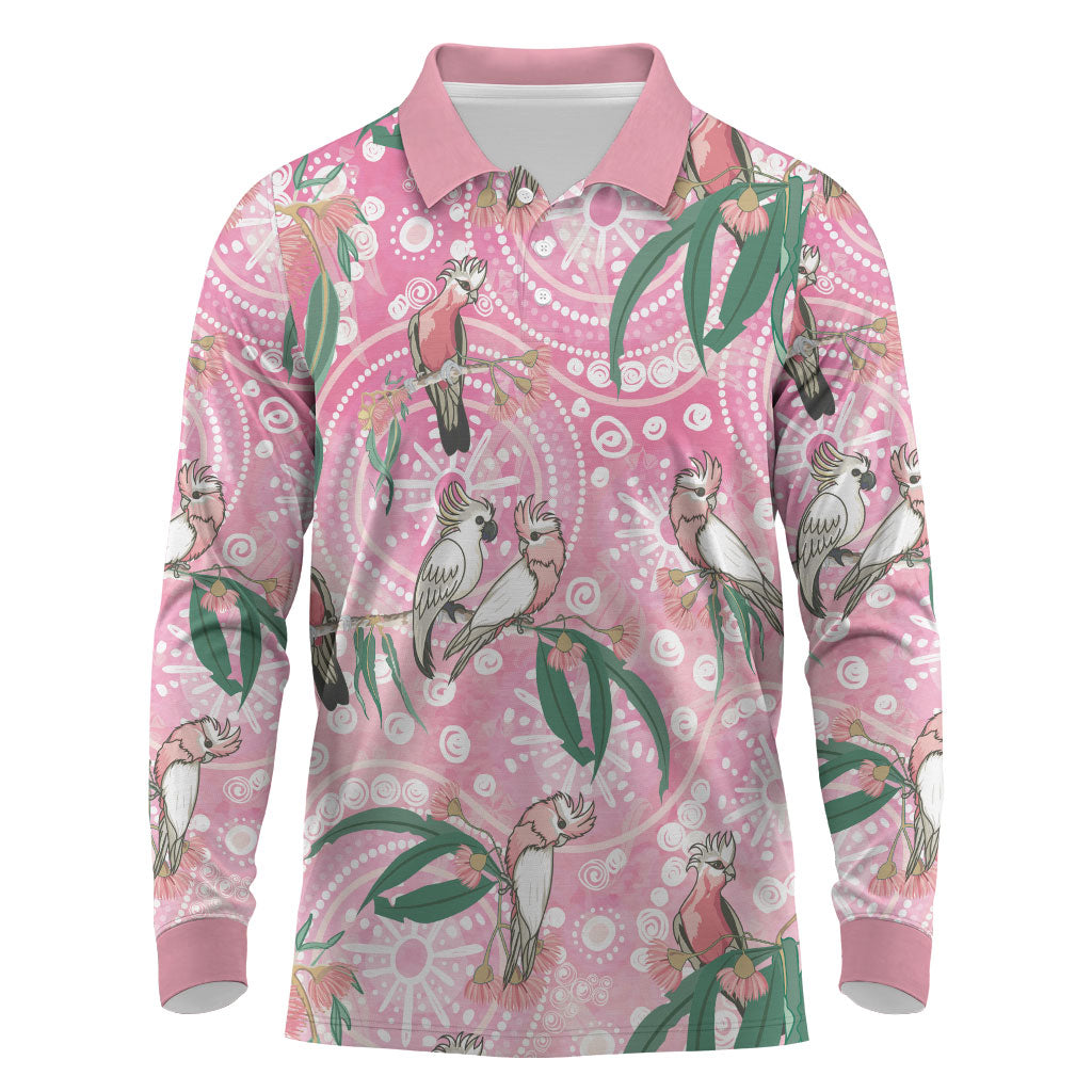 Australia Galah Aboriginal Long Sleeve Polo Shirt Breast Cancer Month