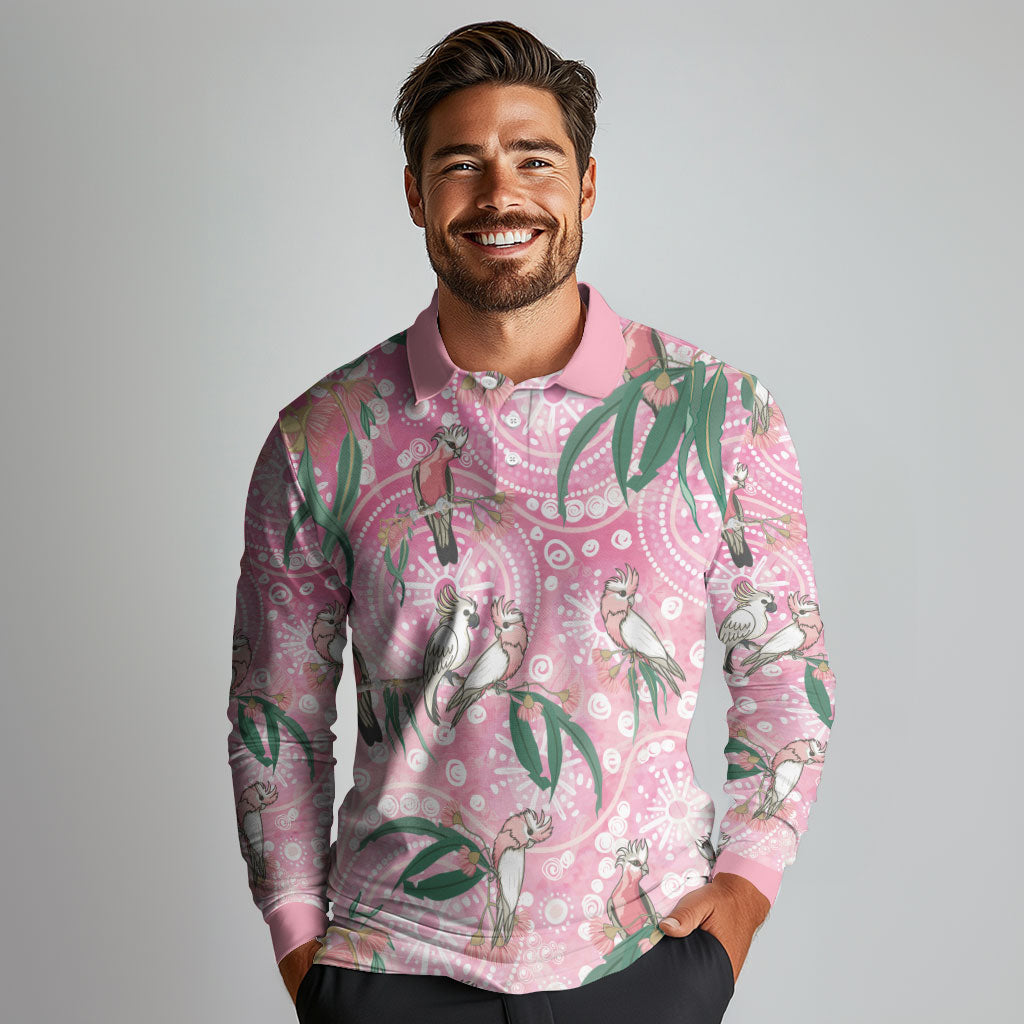 Australia Galah Aboriginal Long Sleeve Polo Shirt Breast Cancer Month