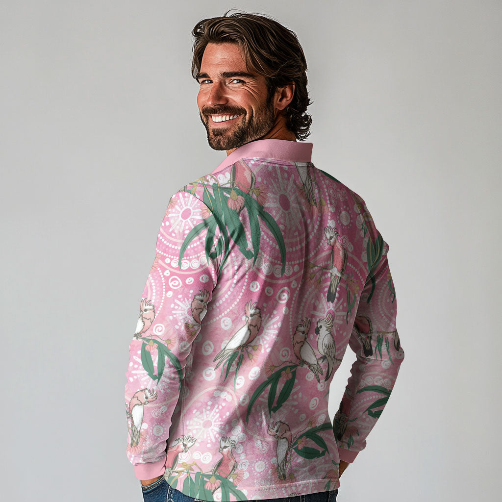 Australia Galah Aboriginal Long Sleeve Polo Shirt Breast Cancer Month