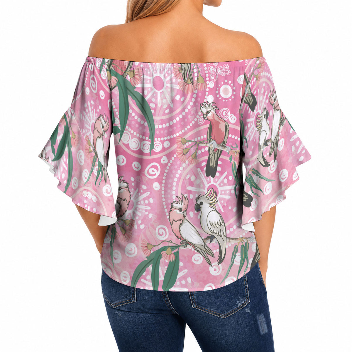 Australia Galah Aboriginal Off Shoulder Wrap Waist Top Breast Cancer Month