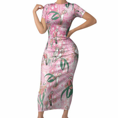 Australia Galah Aboriginal Short Sleeve Bodycon Dress Breast Cancer Month
