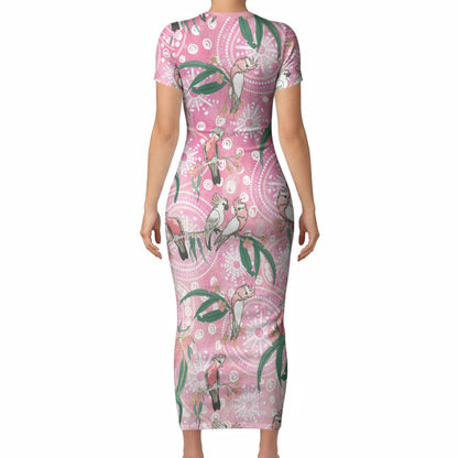 Australia Galah Aboriginal Short Sleeve Bodycon Dress Breast Cancer Month
