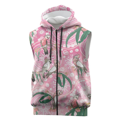 Australia Galah Aboriginal Sleeveless Zip Hoodie Breast Cancer Month