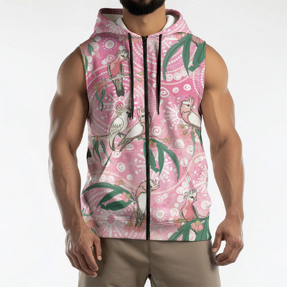Australia Galah Aboriginal Sleeveless Zip Hoodie Breast Cancer Month