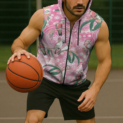 Australia Galah Aboriginal Sleeveless Zip Hoodie Breast Cancer Month