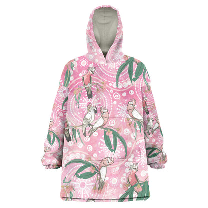 Australia Galah Aboriginal Wearable Blanket Hoodie Breast Cancer Month