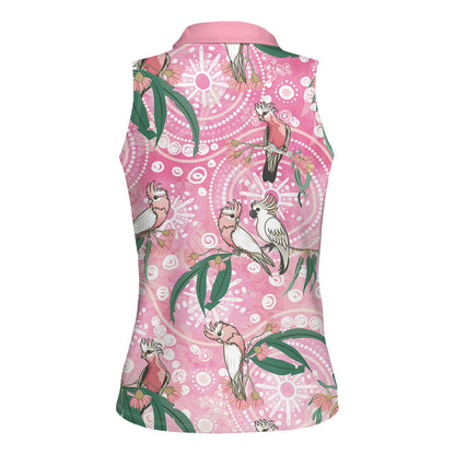 Australia Galah Aboriginal Women Sleeveless Polo Shirt Breast Cancer Month