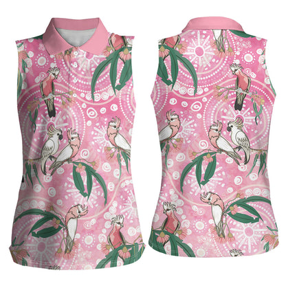 Australia Galah Aboriginal Women Sleeveless Polo Shirt Breast Cancer Month