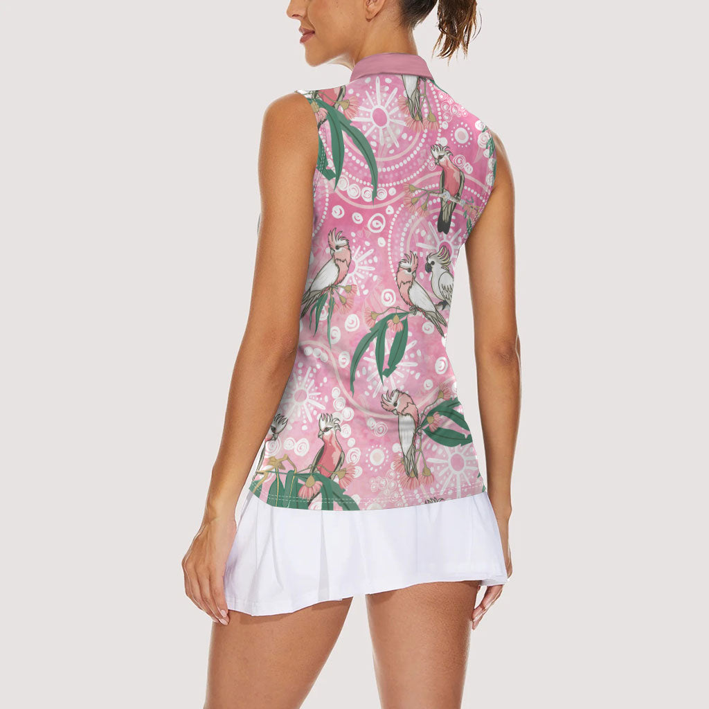 Australia Galah Aboriginal Women Sleeveless Polo Shirt Breast Cancer Month
