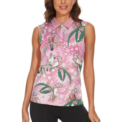Australia Galah Aboriginal Women Sleeveless Polo Shirt Breast Cancer Month