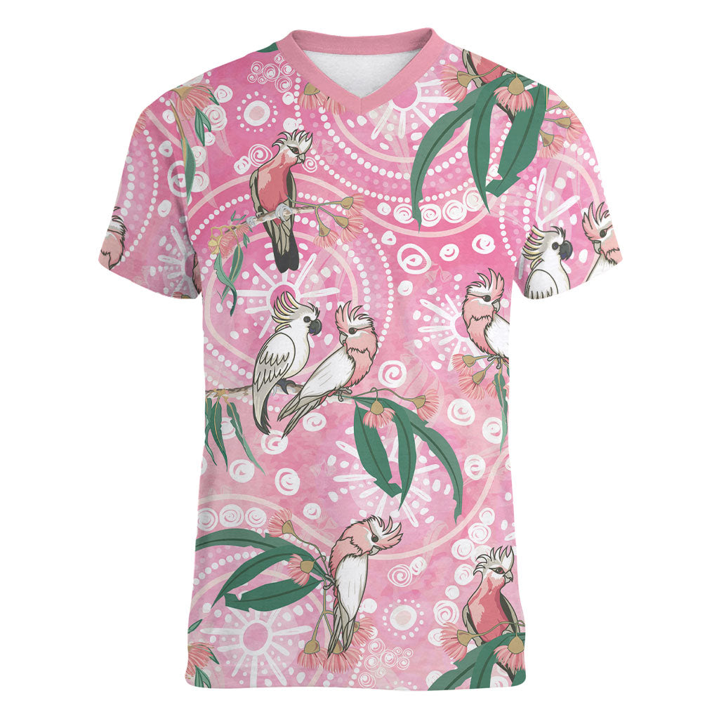 Australia Galah Aboriginal Women V-Neck T-Shirt Breast Cancer Month
