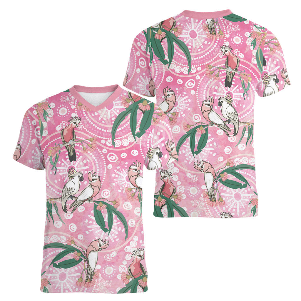 Australia Galah Aboriginal Women V-Neck T-Shirt Breast Cancer Month
