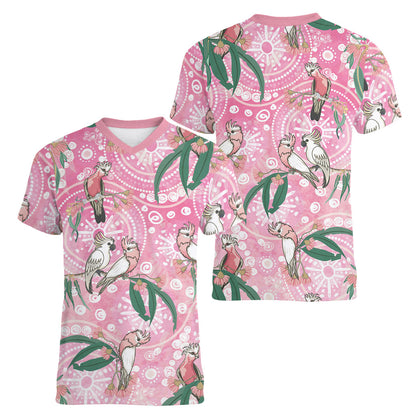 Australia Galah Aboriginal Women V-Neck T-Shirt Breast Cancer Month