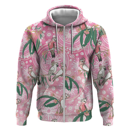 Australia Galah Aboriginal Zip Hoodie Breast Cancer Month