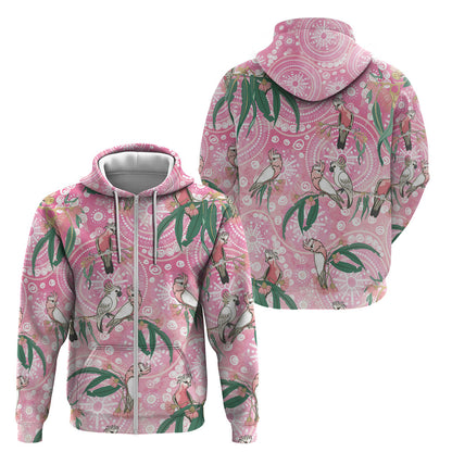 Australia Galah Aboriginal Zip Hoodie Breast Cancer Month