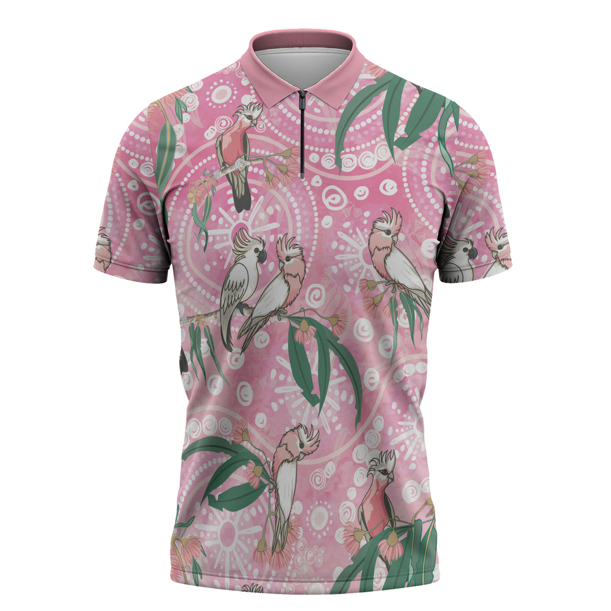 Australia Galah Aboriginal Zipper Polo Shirt Breast Cancer Month