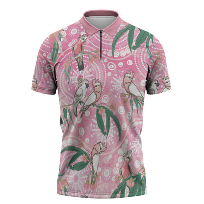 Australia Galah Aboriginal Zipper Polo Shirt Breast Cancer Month