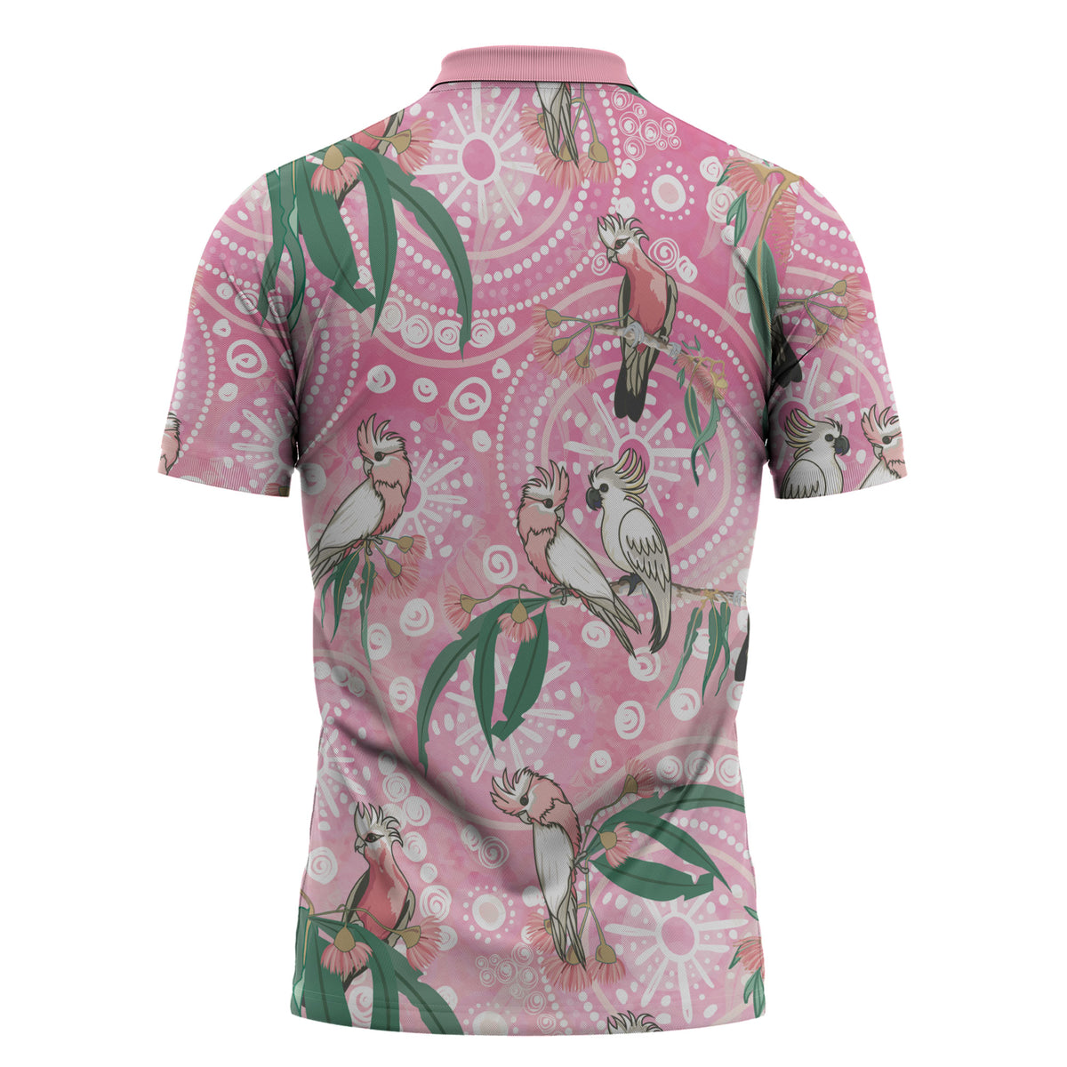 Australia Galah Aboriginal Zipper Polo Shirt Breast Cancer Month