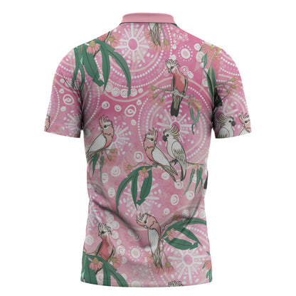 Australia Galah Aboriginal Zipper Polo Shirt Breast Cancer Month