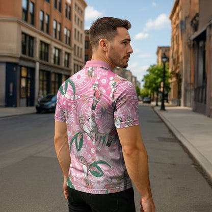 Australia Galah Aboriginal Zipper Polo Shirt Breast Cancer Month