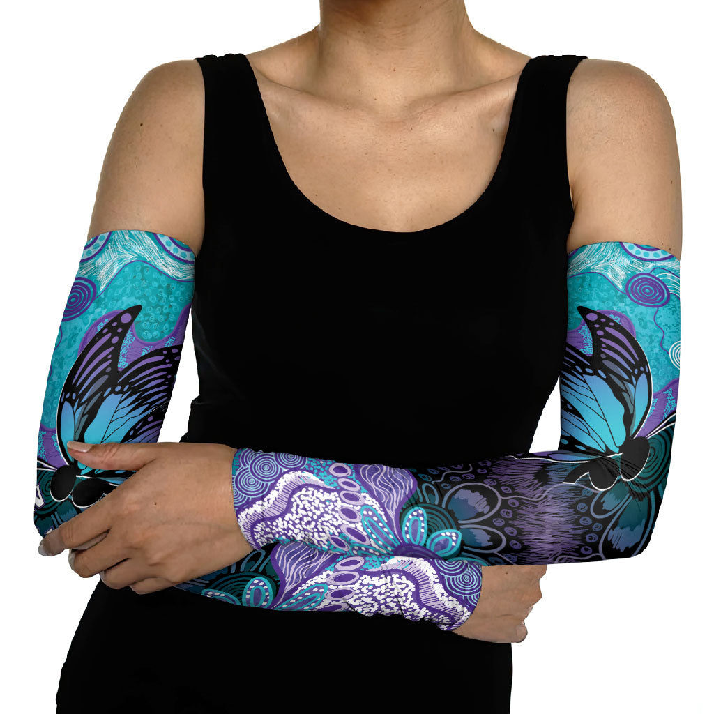 Australia Indigenous Teal Purple Contemporary Aboriginal Art Arm Sleeves Hope Is Real