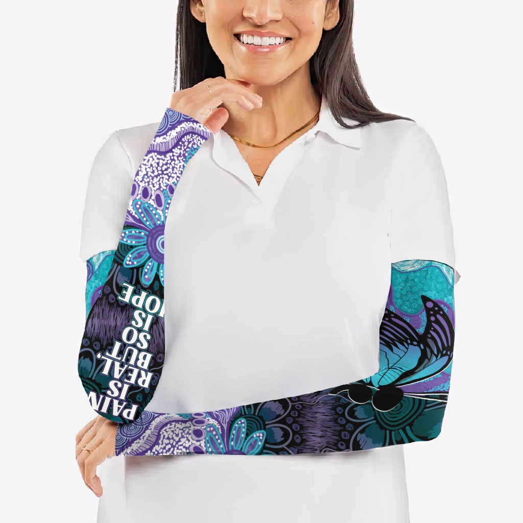 Australia Indigenous Teal Purple Contemporary Aboriginal Art Arm Sleeves Hope Is Real
