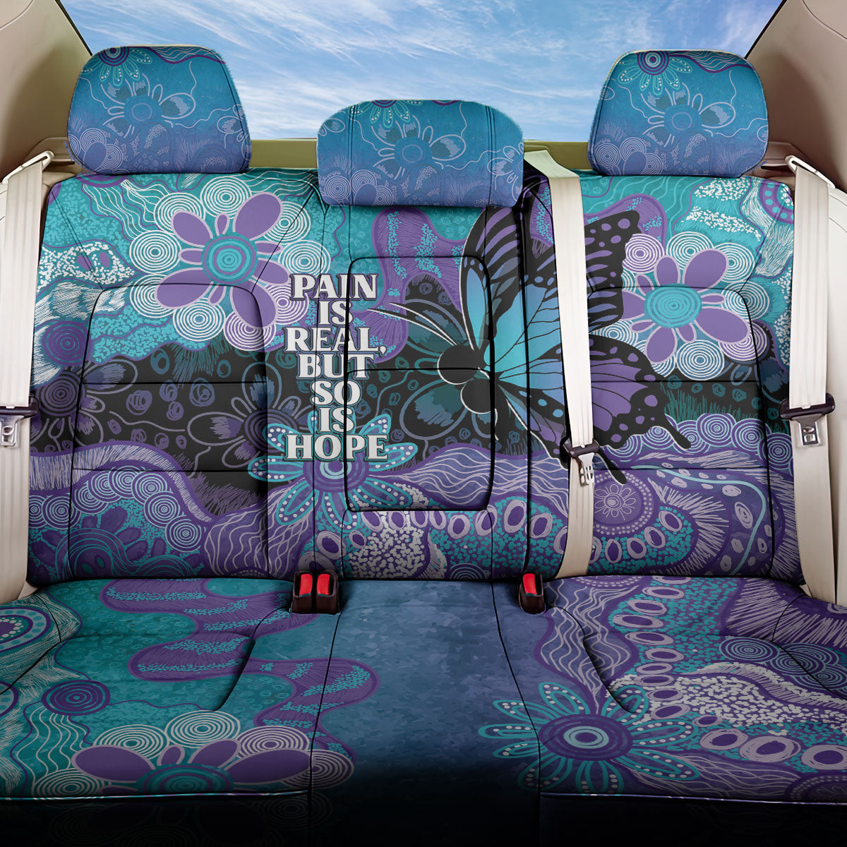Australia Indigenous Teal Purple Contemporary Aboriginal Art Back Car Seat Cover Hope Is Real