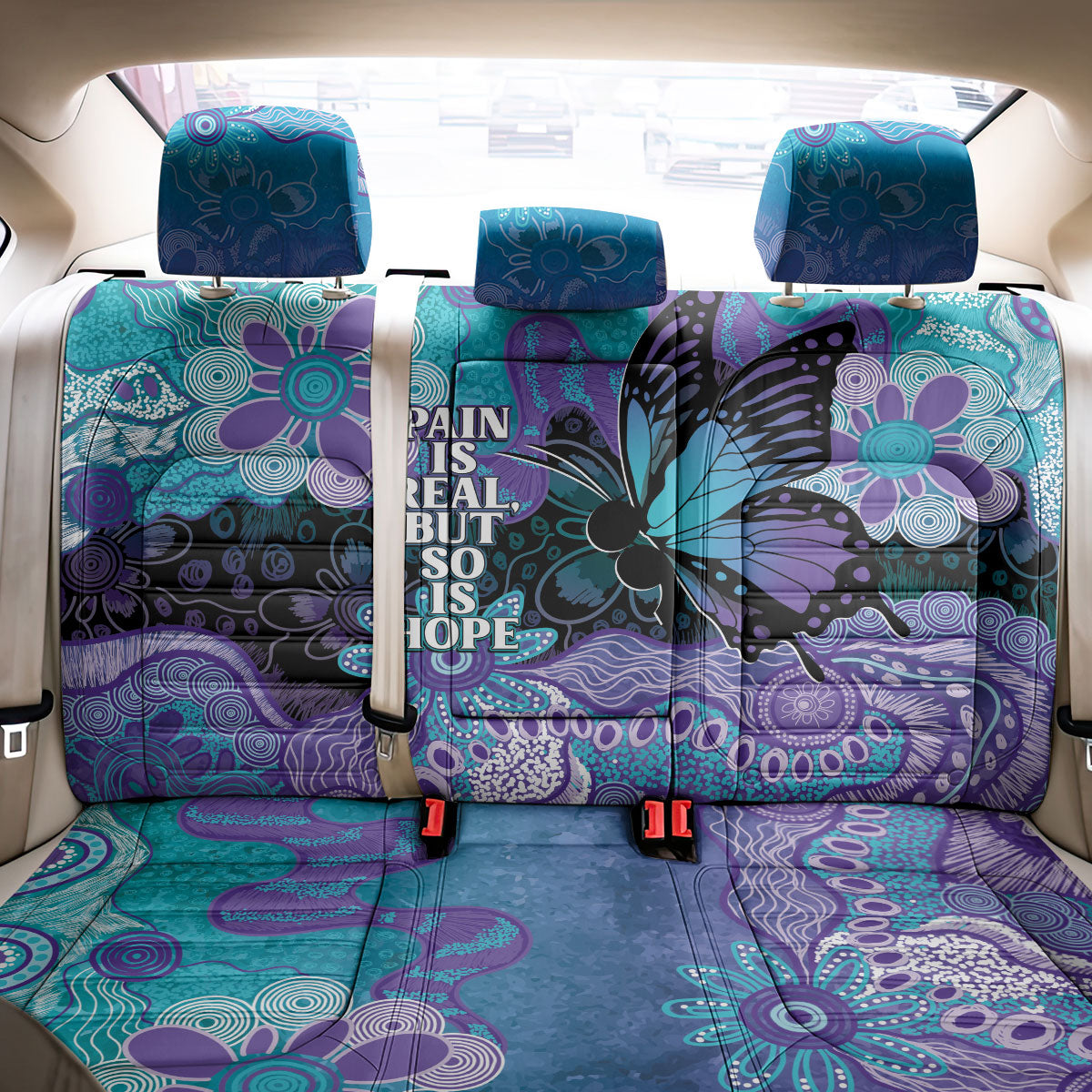 Australia Indigenous Teal Purple Contemporary Aboriginal Art Back Car Seat Cover Hope Is Real