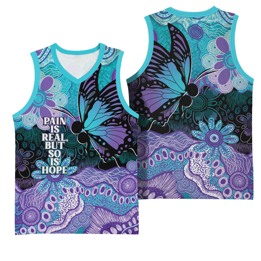Australia Indigenous Teal Purple Contemporary Aboriginal Art Basketball Jersey Hope Is Real