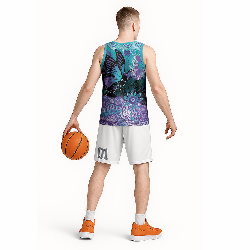 Australia Indigenous Teal Purple Contemporary Aboriginal Art Basketball Jersey Hope Is Real