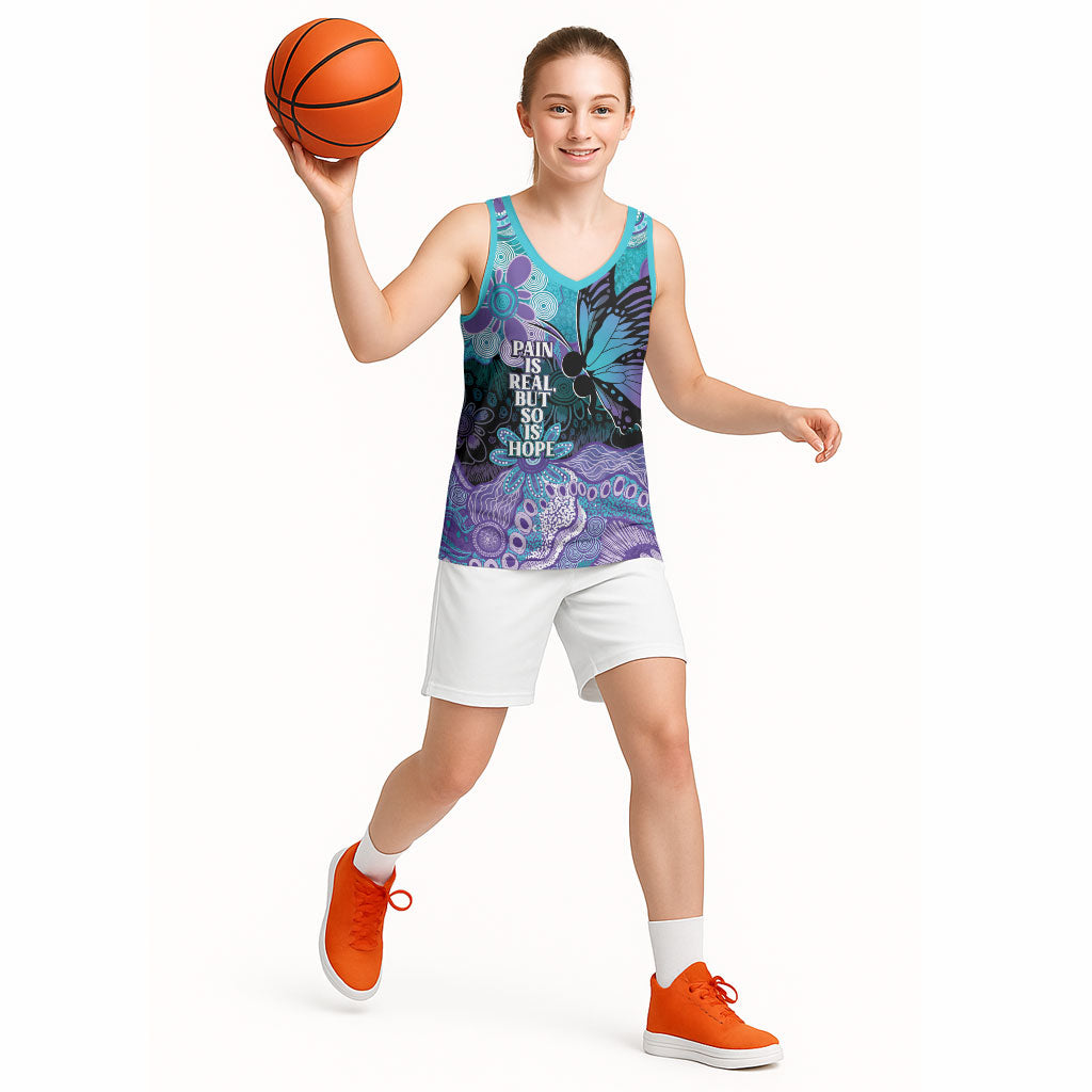 Australia Indigenous Teal Purple Contemporary Aboriginal Art Basketball Jersey Hope Is Real