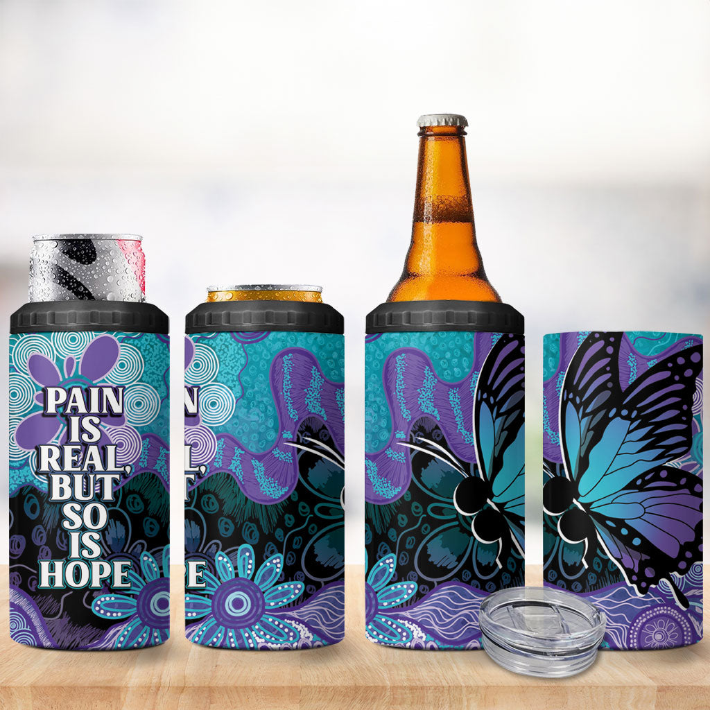 Australia Indigenous Teal Purple Contemporary Aboriginal Art 4 in 1 Can Cooler Tumbler Hope Is Real