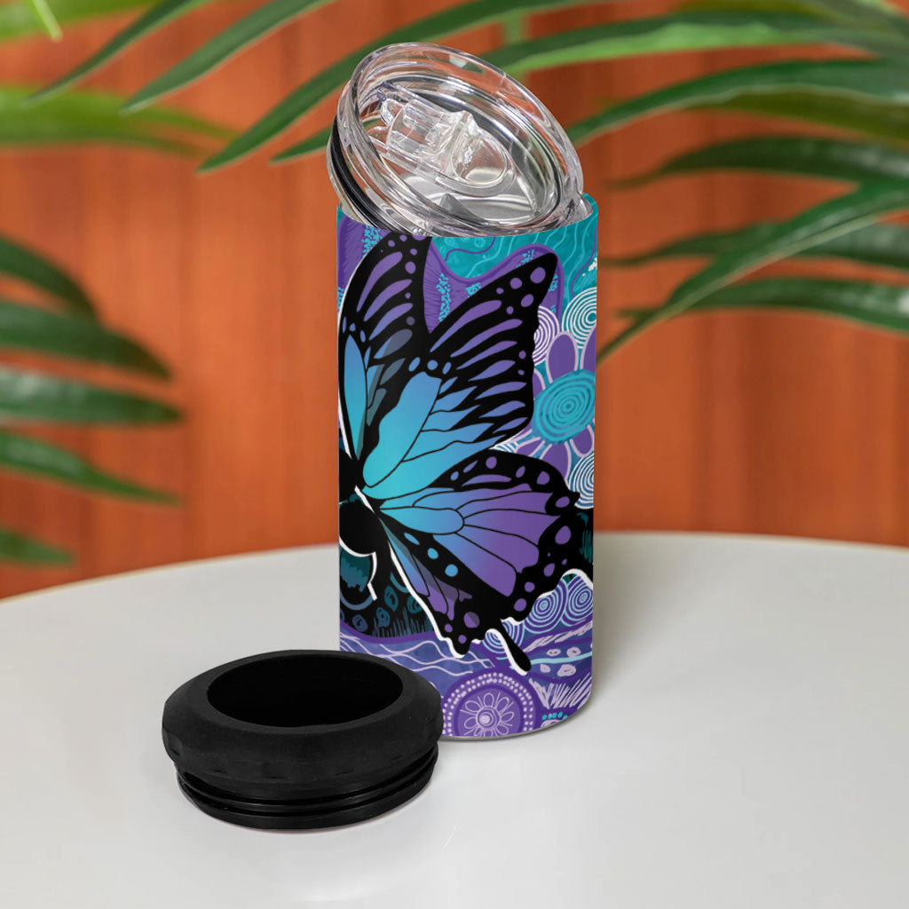 Australia Indigenous Teal Purple Contemporary Aboriginal Art 4 in 1 Can Cooler Tumbler Hope Is Real