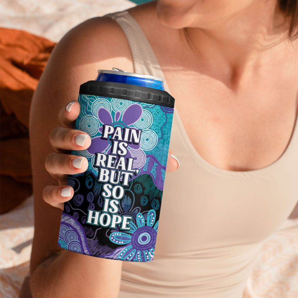 Australia Indigenous Teal Purple Contemporary Aboriginal Art 4 in 1 Can Cooler Tumbler Hope Is Real