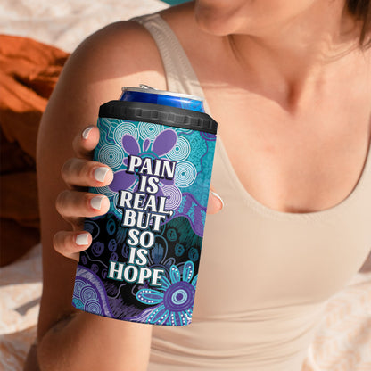 Australia Indigenous Teal Purple Contemporary Aboriginal Art 4 in 1 Can Cooler Tumbler Hope Is Real